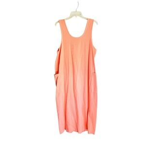 Vintage WEK 100% Cotton USA Made Midi Maxi Dress XL Melon Sleeveless Pockets